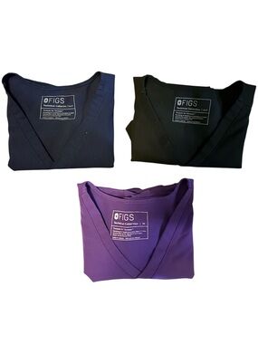 FIGS Women's Scrub Tops in Navy, Black, and Purple